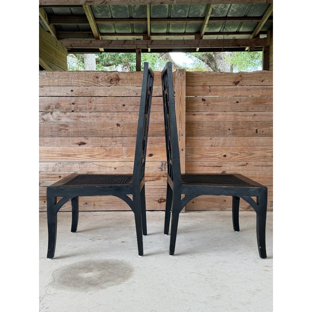 Pair of Guildmaster Black Chinoiserie Cane Dining Side Chairs For Sale - Image 4 of 12