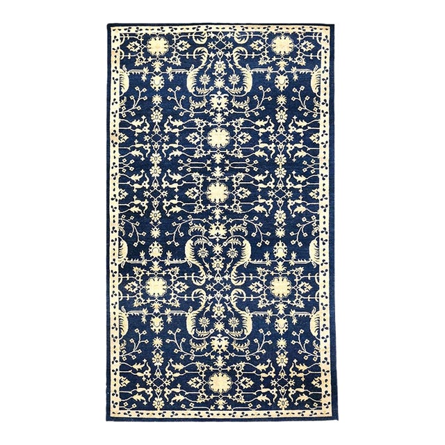 Afghan Sultanabad Wool 6x10 Navy Blue & Ivory Handmade Area Rug #1144038 For Sale