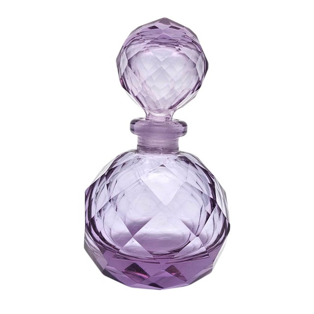 Glass Japanese Irice Cut Glass Perfume Bottle, Purple Alexandrite Tone, 4.75" For Sale - Image 7 of 13