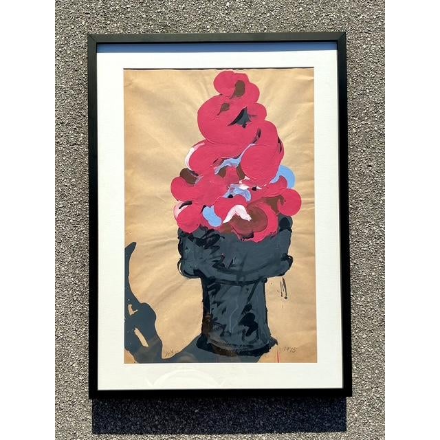 Vintage Boho Original 1975 Ice Cream Cone Painting on Paper For Sale - Image 9 of 9