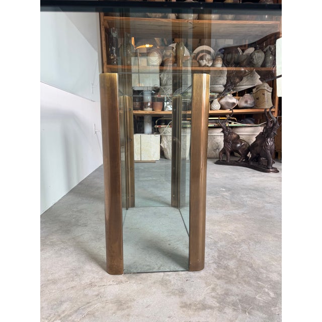 Mid-Century Modern Vintage Pace–Style Glass and Bronze / Brass Finish Dining Table For Sale - Image 3 of 12