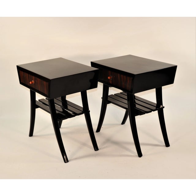 These end tables have a simple design that exudes elegance. The drawer faces are veneered with Macassar wood from Asia....