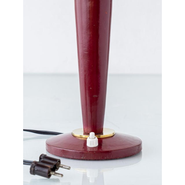 Burgundy Leather Table Lamp from Maison Lancel, 1940s For Sale - Image 9 of 13