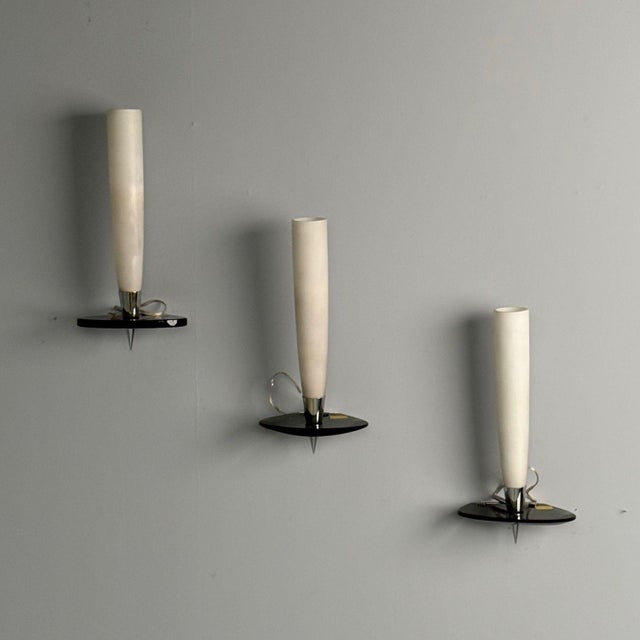 1960s Fontana Arte Attr., Italian Mid-Century Modern, Wall Sconces, Chrome, Glass For Sale - Image 5 of 10