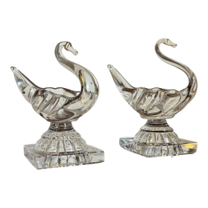 Antique 19th Century American Flint Glass Swan Form Open Salt Cellars With Lemon Squeeze Bases - A Pair