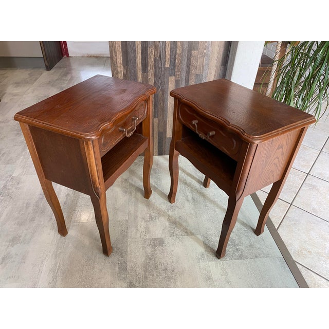 Vintage Oak Bedside Tables with Drawer and Niche, 1950s, Set of 2 For Sale - Image 6 of 13