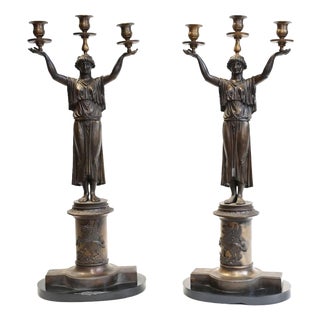 Empire Bronze Candleholders, Set of 2 For Sale