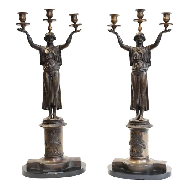 Empire Bronze Candleholders, Set of 2 For Sale