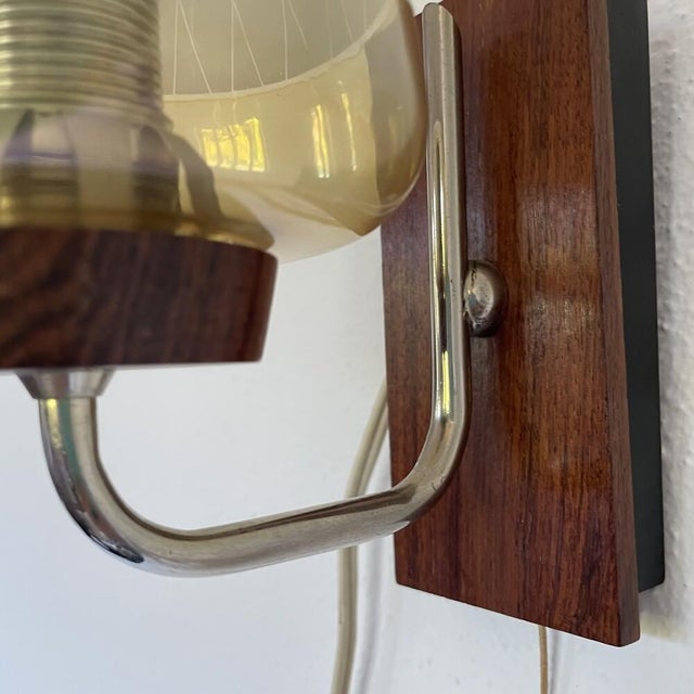 Metal Danish Modern Teak and Amber Glass Wall Sconce, 1960s For Sale - Image 7 of 10