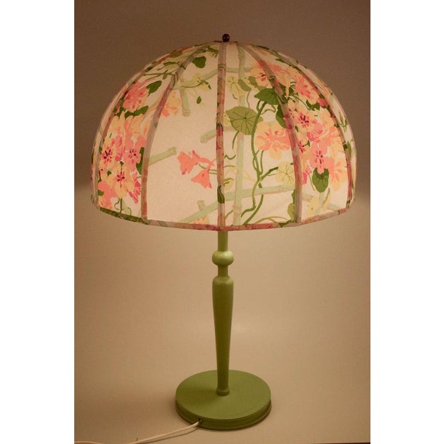 Wood Table Lamp with Turned Wooden Base and Floral Shade by Josef Frank for Svenskt Tenn, 1960s For Sale - Image 7 of 8