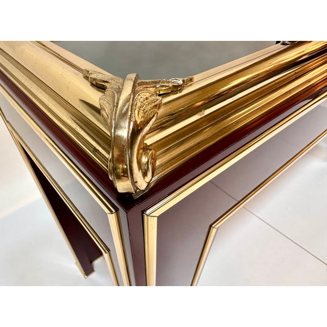 Glass Neo-Classical Console Table with Mirrored Top, Brass Decor and Lacquer Finish from Mariner 1893, Spain, 1970s For Sale - Image 7 of 18