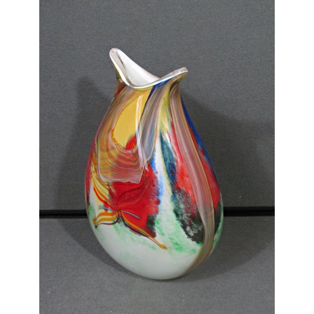 Large Murano-Style Multicolor Hand-Blown Freeform Art Glass Vase For Sale - Image 4 of 15