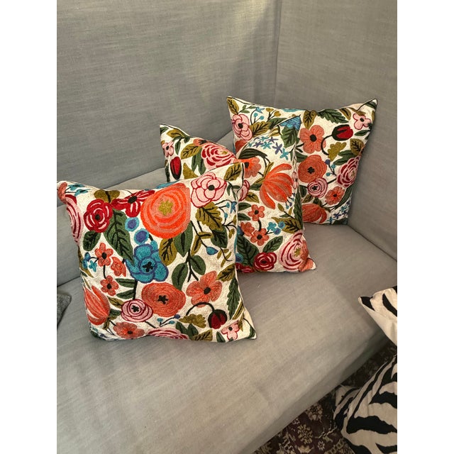 Multi Color Floral Embroidered Pillow For Sale - Image 10 of 10