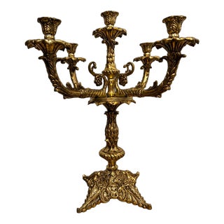 Antique French Brass Candelabra with Five-Branch For Sale