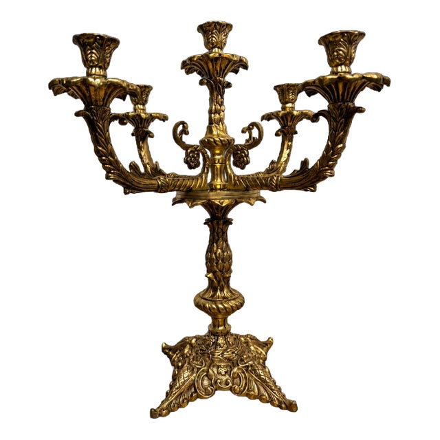Antique French Brass Candelabra with Five-Branch For Sale