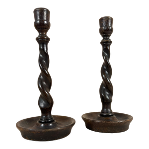 Antique English Barley Twist Candlestick Holders Set, Circa 1910