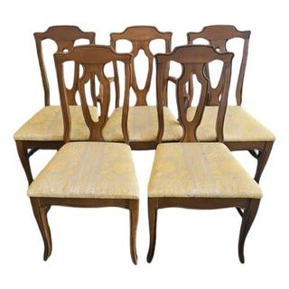Set of 5 Vintage Chippendale-Style Dining Chairs With Upholstered Seats For Sale