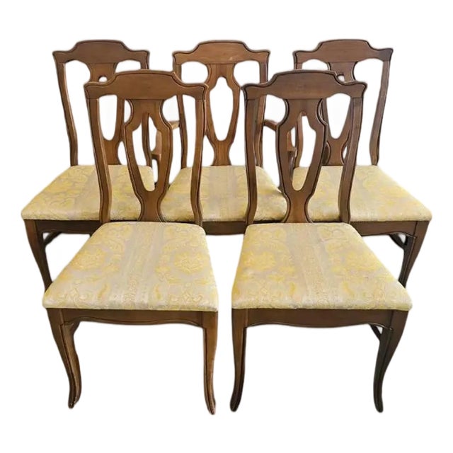 Set of 5 Vintage Chippendale-Style Dining Chairs With Upholstered Seats (Very Nice) For Sale