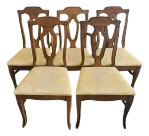 Set of 5 Vintage Chippendale-Style Dining Chairs With Upholstered Seats (Very Nice)