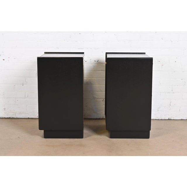 Harvey Probber Black Lacquered Mahogany and Brass Nightstands, Newly Refinished For Sale - Image 11 of 13