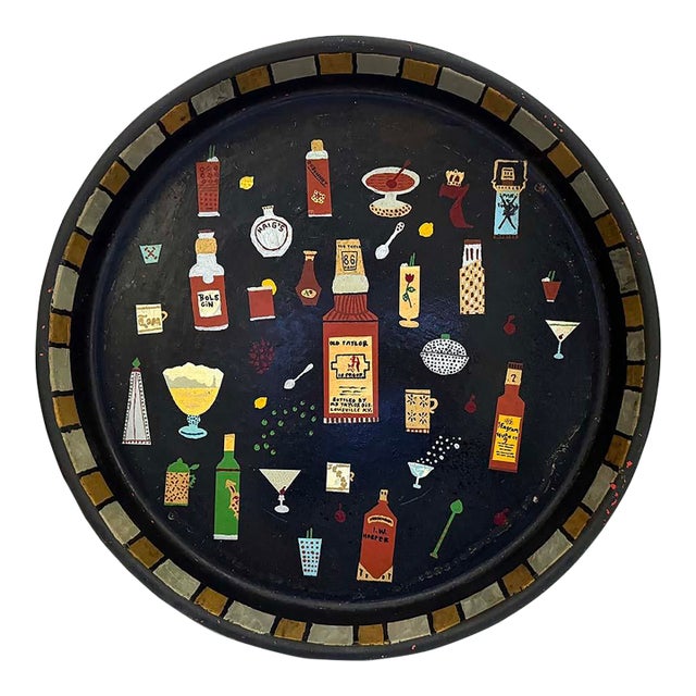 Vintage Hand-Painted Bar Tray For Sale
