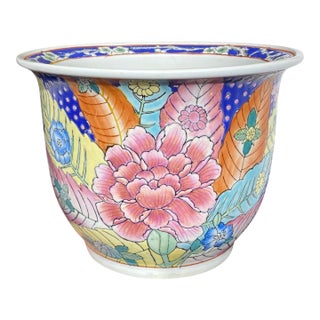 Chinese Porcelain Planter Tobacco Leaf Vintage Mottahedeh Style Chinoiserie For Sale