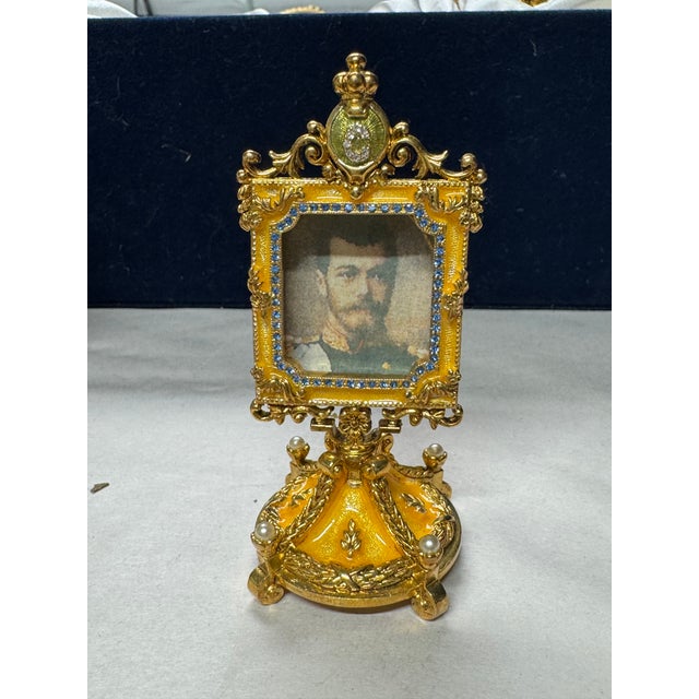 2010s Rare Fabergé Imperial Danish Jubilee Egg Reproduction With Original Box & Papers For Sale - Image 5 of 14