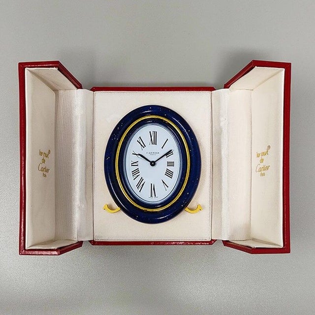 Swiss Alarm Clock in Pendulette Lapis Lazuli by Cartier, 1980s For Sale - Image 9 of 12