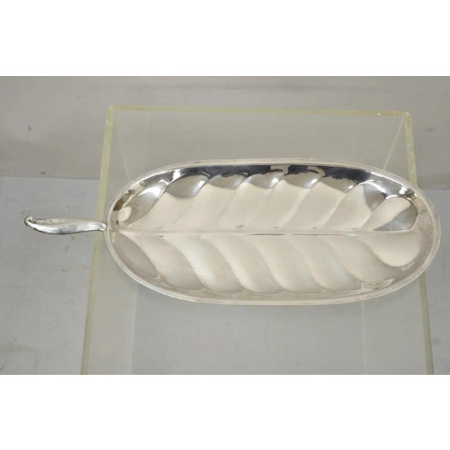 Vintage F.B. Rogers Silver Plated Oval Leaf Form Serving Bar Tray Platter with Handle. Circa Mid 20th Century....