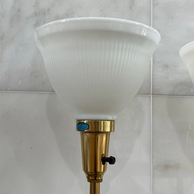 Vintage Mid-Century Modern Stiffel Torchiere Table Lamps Brass & Enamel Hollywood Regency - a Pair For Sale - Image 9 of 12