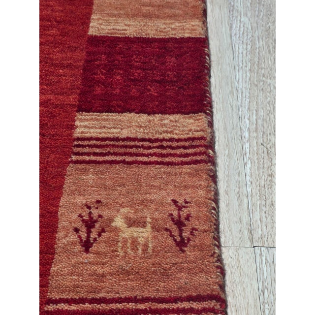 Traditional 4x6 Handloomed Red Gabbeh Tribal Geometric Modern Hand Loomed Wool Carpet Rug For Sale - Image 3 of 6