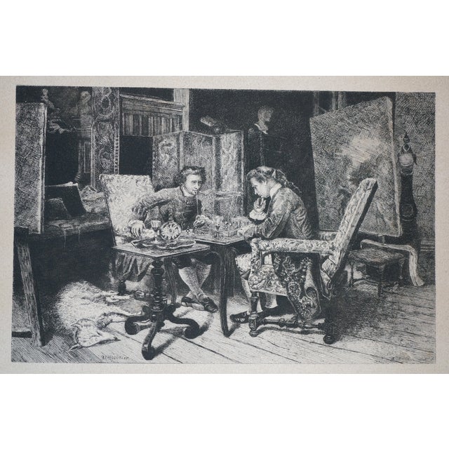 Antique Jean Louis Ernest Meissonier Classical Game of Chess Etching 24" For Sale - Image 4 of 9