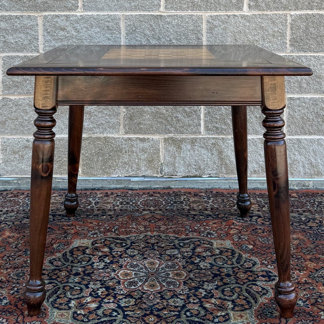 Cabin 1980s Ethan Allen Old Tavern Antiqued Pine Rustic Traditional Flip Top Game Table With Chess & Backgammon Boards (12-9022) For Sale - Image 3 of 17