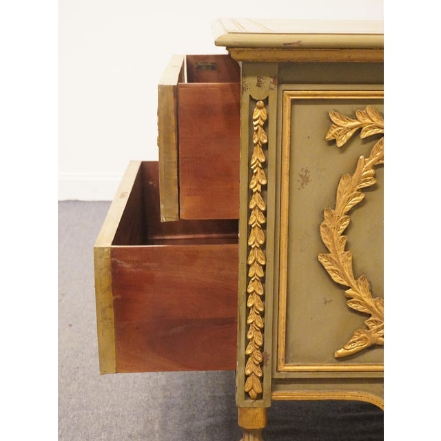 Furniture Classics Louis XVI French Provincial 48" Green and Gold Media Chest W. Gilt Ormolu Style Decoration For Sale In Kansas City - Image 6 of 12