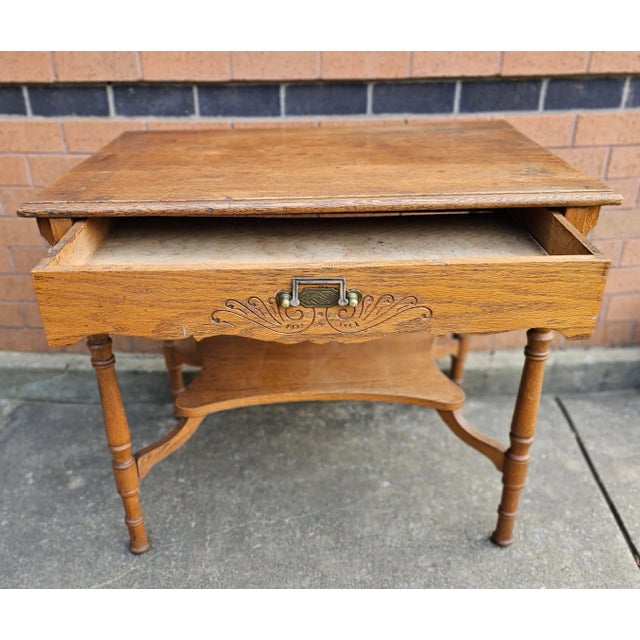 Late 19th Century 19th Century Oak Single Drawer Legs Work Table For Sale - Image 5 of 7