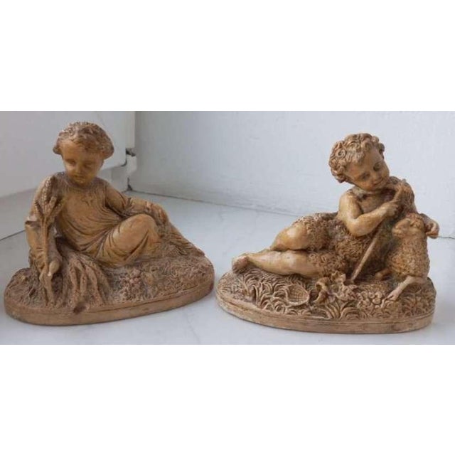 Pair of 19th Century Pastoral Shepherd Figurines, Terracotta-Patinated Ceramic. For Sale - Image 9 of 11