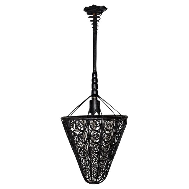 Art Nouveau Wrought Iron Ceiling Lamp, 1920s For Sale