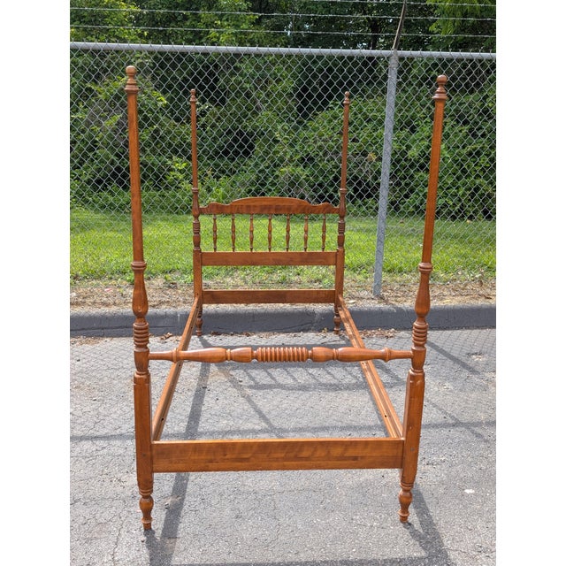 Ethan Allen Vintage Twin XL Ethan Allen Maple Wood Poster Bedframe For Sale - Image 4 of 11