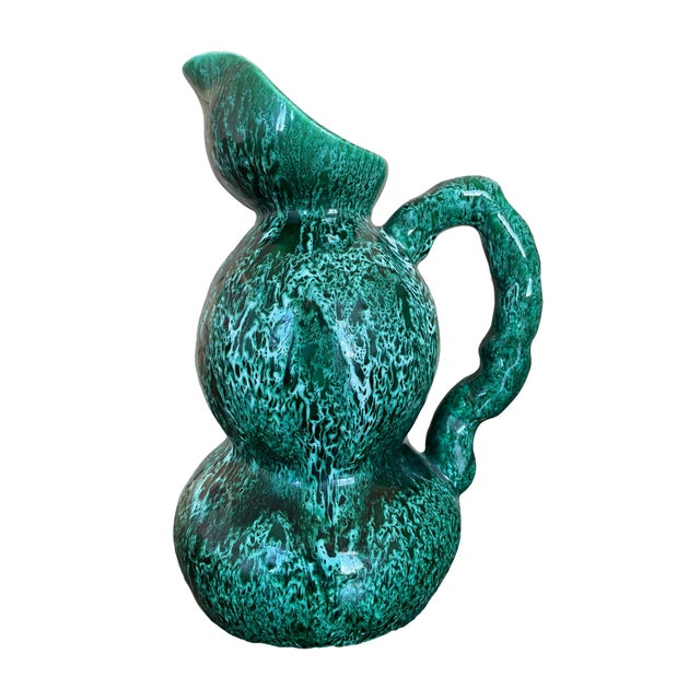 1950s Mid-Century Modern Ray Camart Vallauris Emerald Green Double-Bulb Pitcher For Sale - Image 6 of 8
