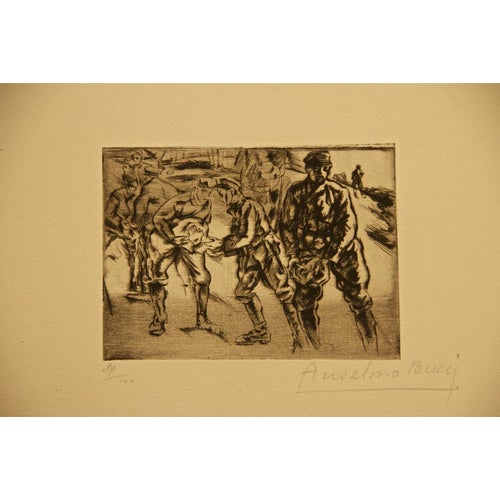 Anselmo Bucci, La Chaìne, Etching, 1917 For Sale