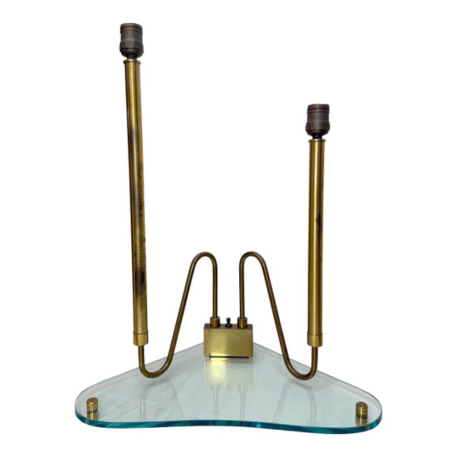 Vintage Mid Century Modern Fontana Arte Glass and Brass Triangular Lamp For Sale