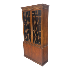 Mahogany Individual Pain Glass Double Door Bookcase Bottom Credenza Cabinet MINT