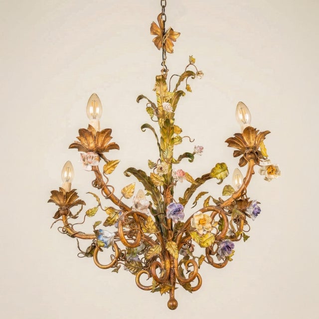 Louis XV Style Porcelain Flower Basket Chandelier, 1960s For Sale - Image 9 of 9