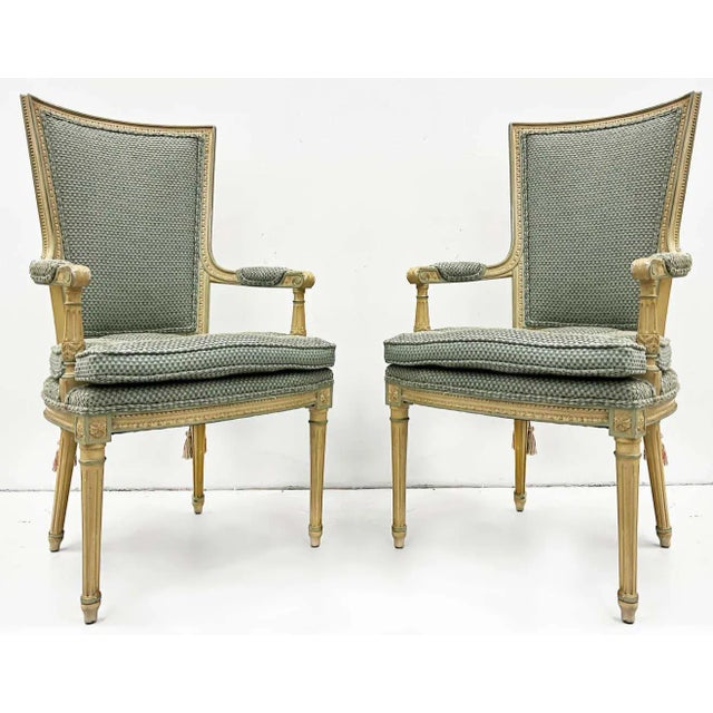 Hollywood Regency Hollywood Regency Neoclassical Style High Back Armchairs For Sale - Image 3 of 13