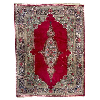 Large Mid-Century Distressed Kirman Rug, 1950s For Sale