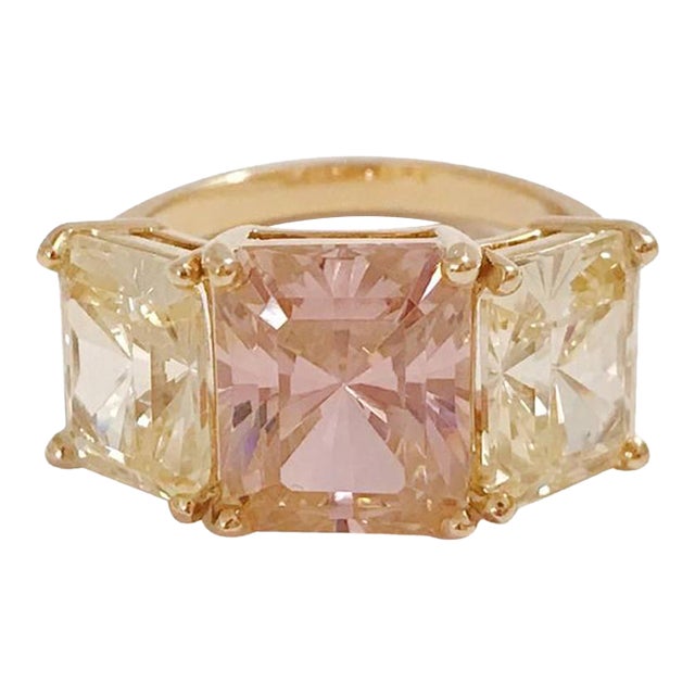 Christina Addison Yellow Gold Zircon Mini Emerald Cut Ring For Sale