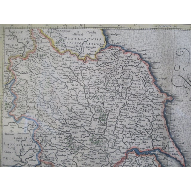 Antique C1648 Northwestern England Framed Hand Colored Copper Engraving Map For Sale - Image 4 of 8