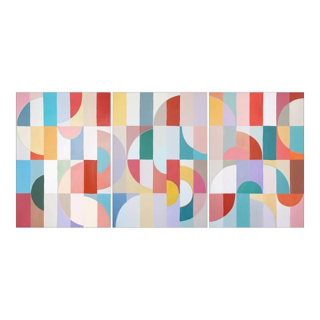 2026, Original Bauhaus Painting, Art Deco Gem Maze, Acrylic Paint on Watercolor Paper by Natalia Roman - Set of 3 For Sale
