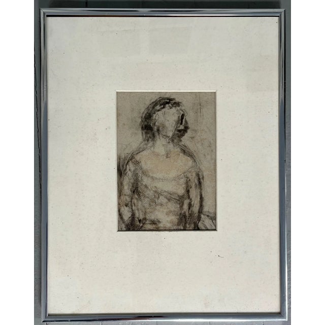 Charcoal Mid-Century Modern Charcoal Drawing Portrait of a Woman For Sale - Image 8 of 8