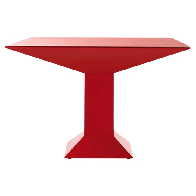 Mettsass Table in Red Lacquered Metal and Glass by Ettore Sottsass for BD For Sale